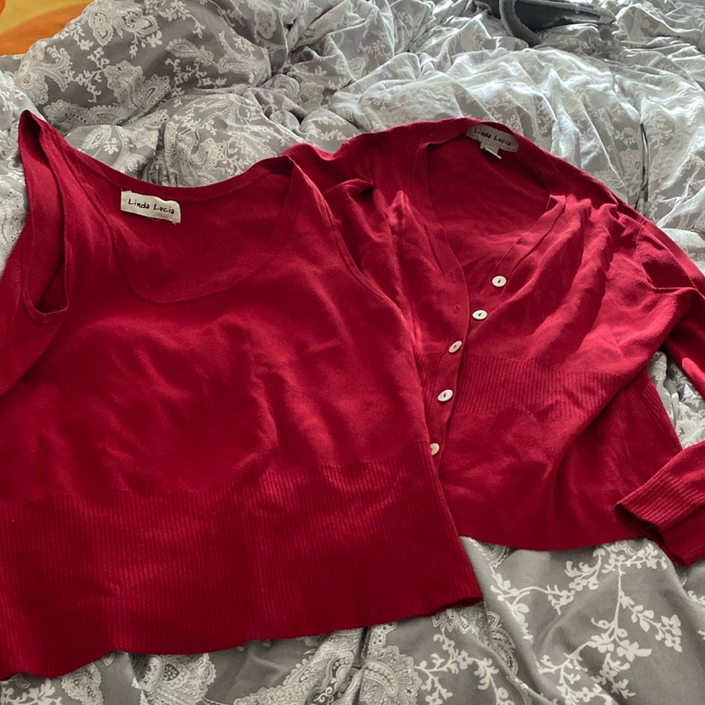 Linda Lucia Red Shell With Matching Cardigan And … - image 1
